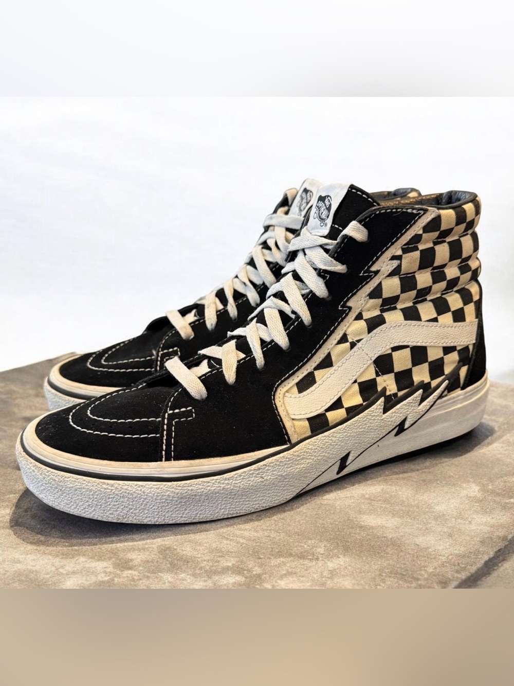 Vans Sk8-Hi 'Bolt Men’s Classic Black & White Checkered Hi-Top Sneakers Size 10